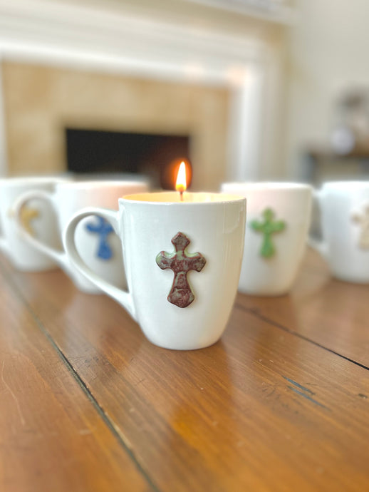 NEW!!  Small Cross Mug candle - 8 oz.