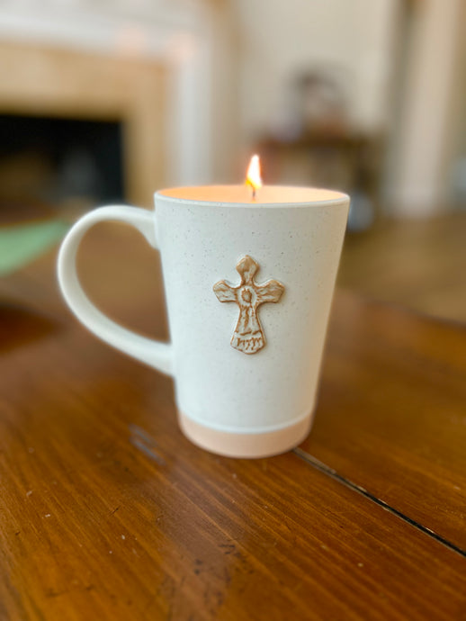 NEW!!  Bronze Cross Mug candle - 13 oz.